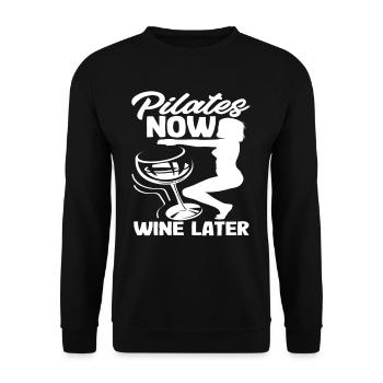 Pilates Now Wine Later Fun Workout - Unisex Sweatshirt - black - Front - Alina (178cm) & Michal (187cm)
