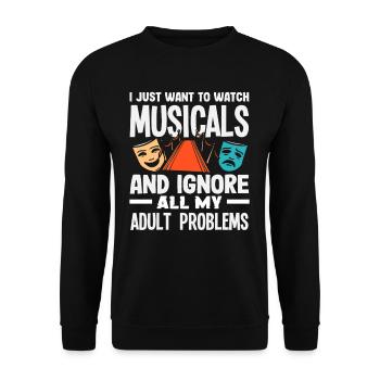 Musical Liebhaber Ich Will Musicals Sehen - Unisex Pullover - Schwarz - Vorne - Alina (178cm) & Michal (187cm)