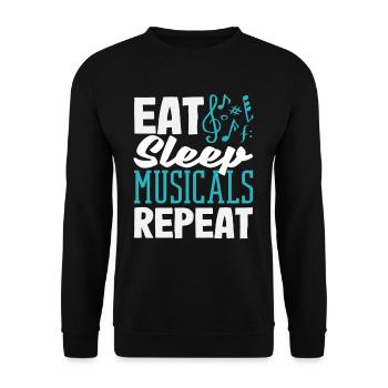 Musical Liebhaber: Iss Schlaf Musicals Wiederholen - Unisex Pullover - Schwarz - Vorne - Alina (178cm) & Michal (187cm)