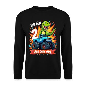 Dinosaur 2nd Birthday Monster Truck - Unisex Sweatshirt - black - Front - Alina (178cm) & Michal (187cm)