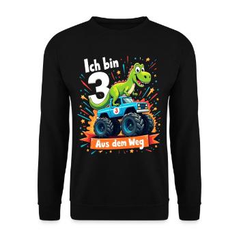 Dinosaur 3rd Birthday Monster Truck - Unisex Sweatshirt - black - Front - Alina (178cm) & Michal (187cm)