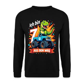 Dinosaur 7th Birthday Monster Truck - Unisex Sweatshirt - black - Front - Alina (178cm) & Michal (187cm)