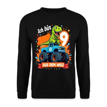 Dinosaur 9th Birthday Monster Truck - Unisex Sweatshirt - black - Front - Alina (178cm) & Michal (187cm)