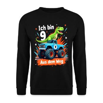 Dinosaur 9th Birthday Monster Truck - Unisex Sweatshirt - black - Front - Alina (178cm) & Michal (187cm)