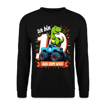 Dinosaur 10th Birthday Monster Truck - Unisex Sweatshirt - black - Front - Alina (178cm) & Michal (187cm)