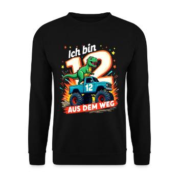 Dinosaur 12th Birthday Monster Truck - Unisex Sweatshirt - black - Front - Alina (178cm) & Michal (187cm)