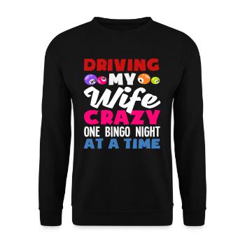 Bingo Spieler Fährt Meine Frau Verrückt - Unisex Pullover - Schwarz - Vorne - Alina (178cm) & Michal (187cm)