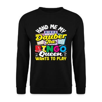 Bingo Spieler Dauber Queen Design - Unisex Pullover - Schwarz - Vorne - Alina (178cm) & Michal (187cm)