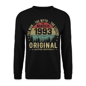 Geschenk zum 32. Jubiläum Original März 1993 - Unisex Pullover - Schwarz - Vorne - Alina (178cm) & Michal (187cm)