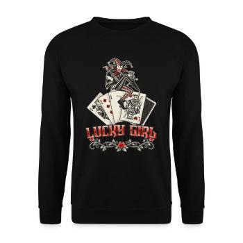 Lucky Girl Kartenspiel Joker Tattoo Style Poker - Unisex Pullover - Schwarz - Vorne - Alina (178cm) & Michal (187cm)