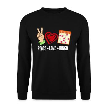 Peace, love, bingo, fun for all fans - Unisex Sweatshirt - black - Front - Alina (178cm) & Michal (187cm)