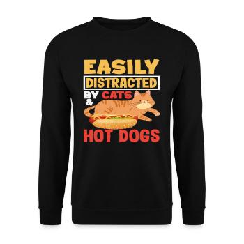 Leicht Ablenkbar Von Katzen Und Hot Dog Lover - Unisex Pullover - Schwarz - Vorne - Alina (178cm) & Michal (187cm)