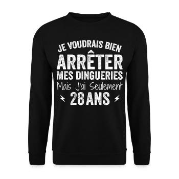 Cadeau 28e Anniversaire Droles 28 ans - Sweat-shirt Unisexe - noir - Devant - Alina (178cm) & Michal (187cm)