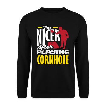 Cornhole Lover Je suis plus gentil après Cornhole - Sweat-shirt Unisexe - noir - Devant - Alina (178cm) & Michal (187cm)