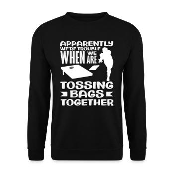 Cornhole Lover We're Trouble Throwing - Unisex Sweatshirt - black - Front - Alina (178cm) & Michal (187cm)