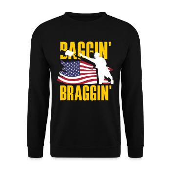 Baggin' Braggin' Cornhole Spieler USA - Unisex Pullover - Schwarz - Vorne - Alina (178cm) & Michal (187cm)