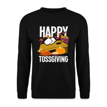 Happy Tossgiving Für Cornhole Spieler - Unisex Pullover - Schwarz - Vorne - Alina (178cm) & Michal (187cm)