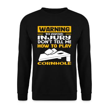 Achtung Vermeide Verletzungen Cornhole Spieler - Unisex Pullover - Schwarz - Vorne - Alina (178cm) & Michal (187cm)
