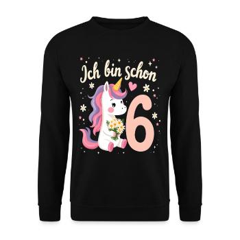 Licorne mignonne 6e anniversaire pour les filles - Sweat-shirt Unisexe - noir - Devant - Alina (178cm) & Michal (187cm)