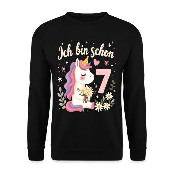 Licorne mignonne 7e anniversaire pour les filles - Sweat-shirt Unisexe - noir - Devant - Alina (178cm) & Michal (187cm)