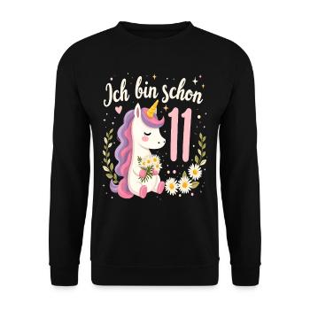 Licorne mignonne 11e anniversaire pour les filles - Sweat-shirt Unisexe - noir - Devant - Alina (178cm) & Michal (187cm)