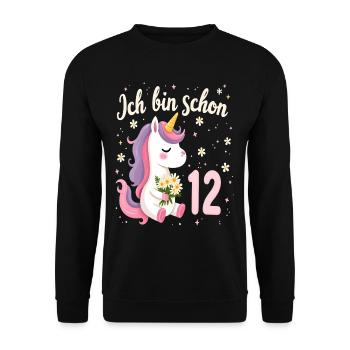 Cute Unicorn 12th Birthday for Girls - Unisex Sweatshirt - black - Front - Alina (178cm) & Michal (187cm)