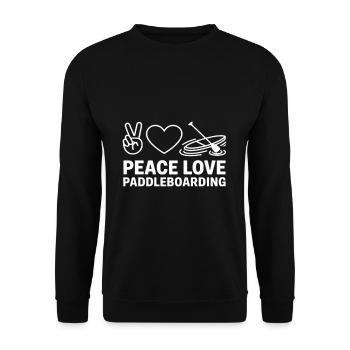 Minimalist Peace Love Paddleboarding - Unisex Pullover - Schwarz - Vorne - Alina (178cm) & Michal (187cm)