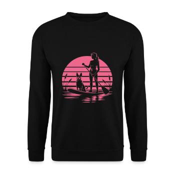 Retro Sunset Dog Lover Women Paddleboarding - Unisex Pullover - Schwarz - Vorne - Alina (178cm) & Michal (187cm)