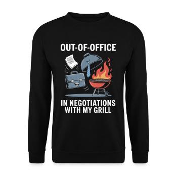 Out of Office In Negotiations with My Grill Labor - Unisex Sweatshirt - black - Front - Alina (178cm) & Michal (187cm)
