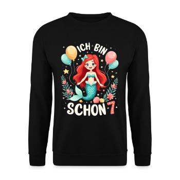 J’ai déjà 7 ans Sirène Birthday Girl - Sweat-shirt Unisexe - noir - Devant - Alina (178cm) & Michal (187cm)
