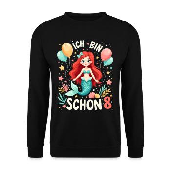 J’ai déjà 8 ans Sirène Birthday Girl - Sweat-shirt Unisexe - noir - Devant - Alina (178cm) & Michal (187cm)