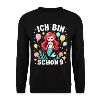 J’ai déjà 9 ans Sirène Birthday Girl - Sweat-shirt Unisexe - noir - Devant - Alina (178cm) & Michal (187cm)