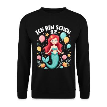 I'm already 12 Mermaid Birthday Girl - Unisex Sweatshirt - black - Front - Alina (178cm) & Michal (187cm)