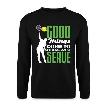 Tennis Spieler Gute Dinge Kommen - Unisex Pullover - Schwarz - Vorne - Alina (178cm) & Michal (187cm)
