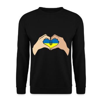 Ukraine Hand Heart Flag Support Ukraine - Unisex Pullover - Schwarz - Vorne - Alina (178cm) & Michal (187cm)