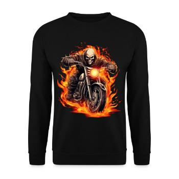 Motorradfahrer im Feuer - Unisex Pullover - Schwarz - Vorne - Alina (178cm) & Michal (187cm)