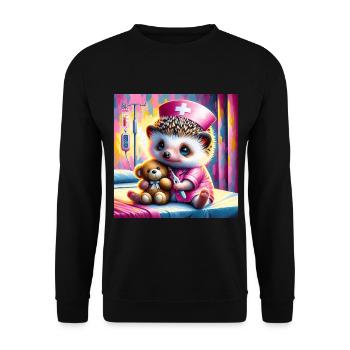 Niedlicher Igel im Pflegezimmer - Unisex Pullover - Schwarz - Vorne - Alina (178cm) & Michal (187cm)