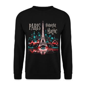 Paris Eiffel Tower France City Skyline Night - Unisex Sweatshirt - black - Front - Alina (178cm) & Michal (187cm)