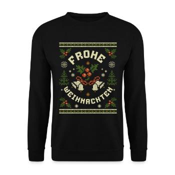 Merry Christmas Knit Motif Ugly Shirt - Unisex Sweatshirt - black - Front - Alina (178cm) & Michal (187cm)