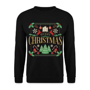 Joyeux Noël Design festif avec des sapins style laid - Sweat-shirt Unisexe - noir - Devant - Alina (178cm) & Michal (187cm)