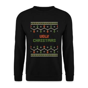 Ugly Christmas Muster Grün Orange  - Unisex Pullover - Schwarz - Vorne - Alina (178cm) & Michal (187cm)