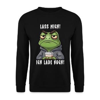 Grumpy Frosch Kaffee Spruch lass mich ich lade - Unisex Pullover - Schwarz - Vorne - Alina (178cm) & Michal (187cm)