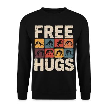 Étreinte de catcheur – Câlins gratuits, slogan rétro - Sweat-shirt Unisexe - noir - Devant - Alina (178cm) & Michal (187cm)
