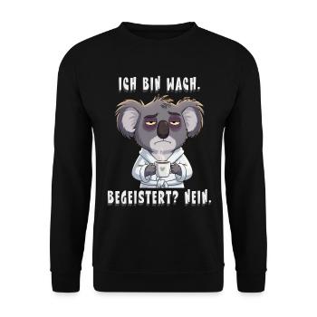 Ich bin wach. Begeistert? Nein. Morgenmuffel Koala - Unisex Pullover - Schwarz - Vorne - Alina (178cm) & Michal (187cm)