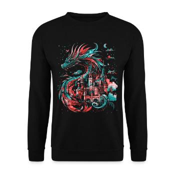 Dragon Castle Fantasy Magic Mythology Creature - Unisex Sweatshirt - black - Front - Alina (178cm) & Michal (187cm)