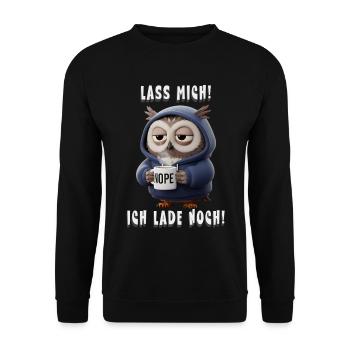 Lustige Eule im Hoodie Morgenmuffel - Unisex Pullover - Schwarz - Vorne - Alina (178cm) & Michal (187cm)
