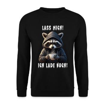 Charging Raccoon Hoodie Motif Raccoon Morning Grouch - Unisex Sweatshirt - black - Front - Alina (178cm) & Michal (187cm)