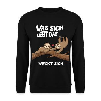 Slow Love on the Tree - Word Game with Sloths - Unisex Sweatshirt - black - Front - Alina (178cm) & Michal (187cm)
