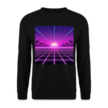 Sunset Neon Retrogrid back to 90s - Unisex Sweatshirt - black - Front - Alina (178cm) & Michal (187cm)