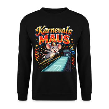 Karnevalsmaus Skispringen lustig  - Unisex Pullover - Schwarz - Vorne - Alina (178cm) & Michal (187cm)